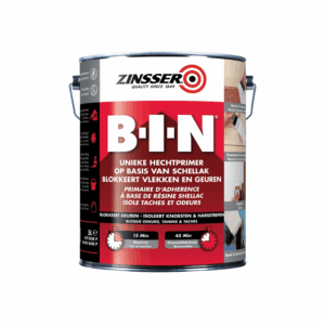 Primaire d'adhérence ZINSSER B-I-N à base de résine shellac, pot de 5L, isole les taches, les odeurs et les nœuds du bois